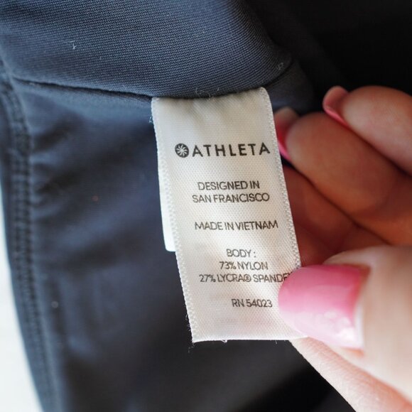 Athleta Colorblock Zip Pocket Leggings Size M Black Navy‎ High Waist Stretch - Picture 6 of 10